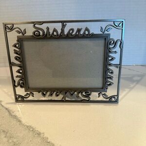 Vintage pewter photo frame Sisters, 4”x 6”pictures. Easel back, pre owned.